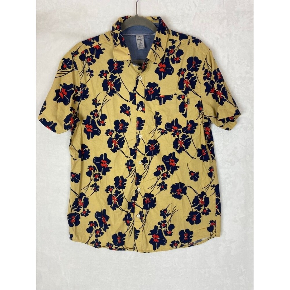 Hurley Men's M Short Sleeve Hawaiian Floral Button Up Patio Shirt Multicolor